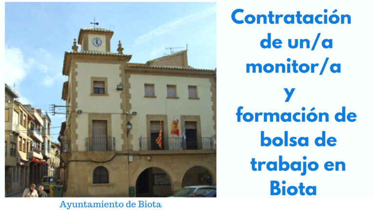 Contratación de un/a monitor/a y formación de bolsa de trabajo en Biota
