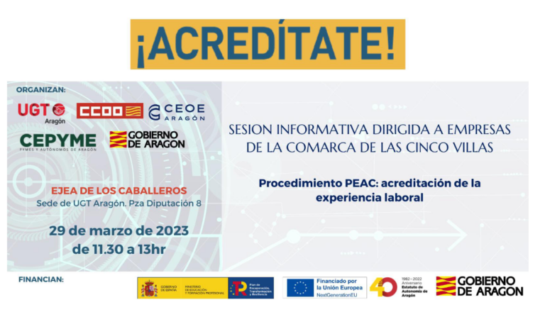 Sesión informativa dirigida a empresas de la comarca de las Cinco Villas: “Procedimiento PEAC: acreditación de la experiencia laboral”